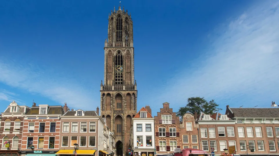 The Dom tower over the rooftops of Utrecht